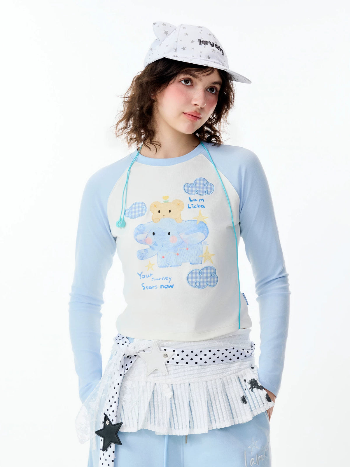 Lamlicka Whimsical Elephant Raglan Long Sleeve Fitted Tee - Tops - LAMLICKA