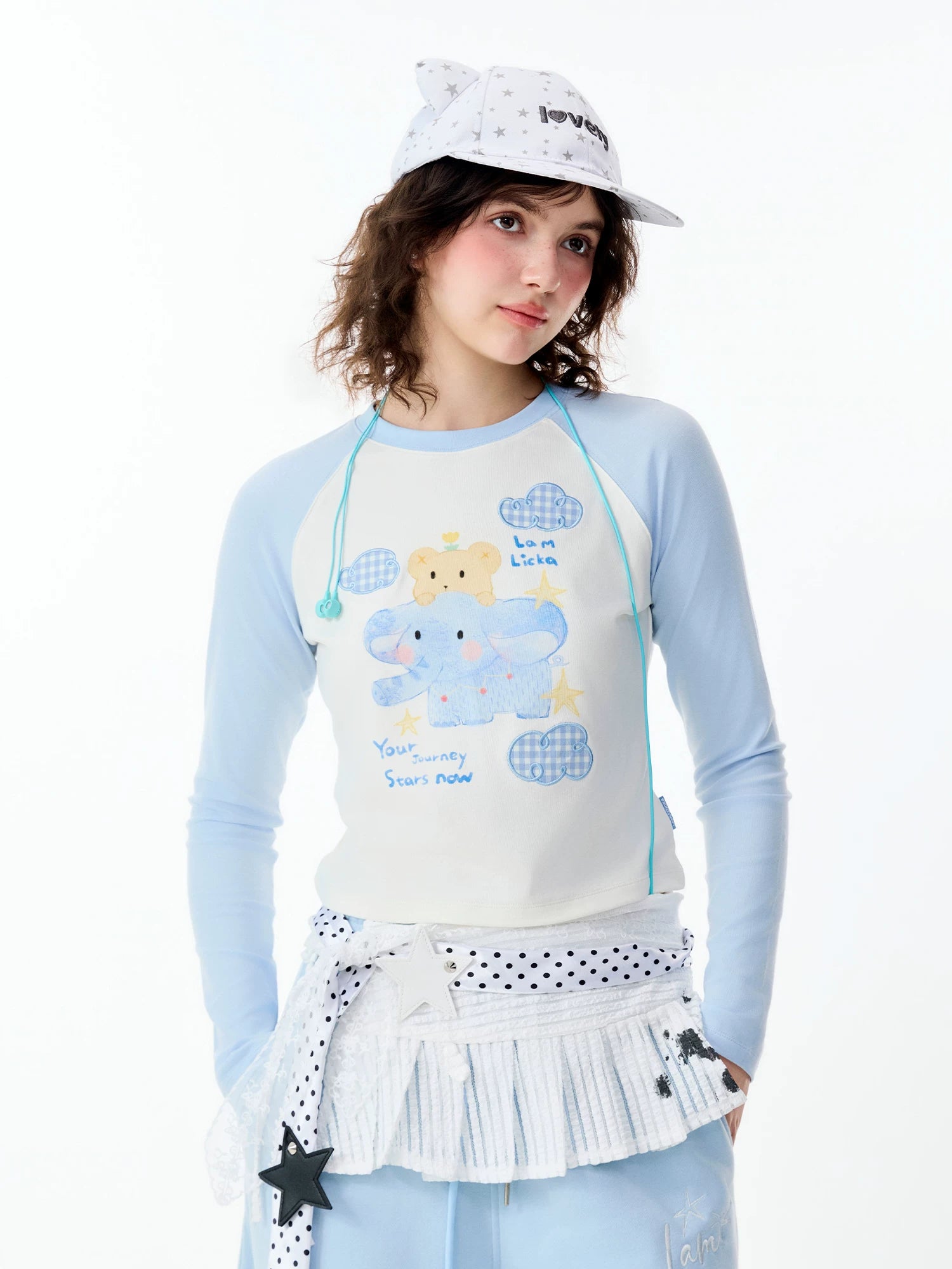 Lamlicka Whimsical Elephant Raglan Long Sleeve Fitted Tee - Tops - LAMLICKA