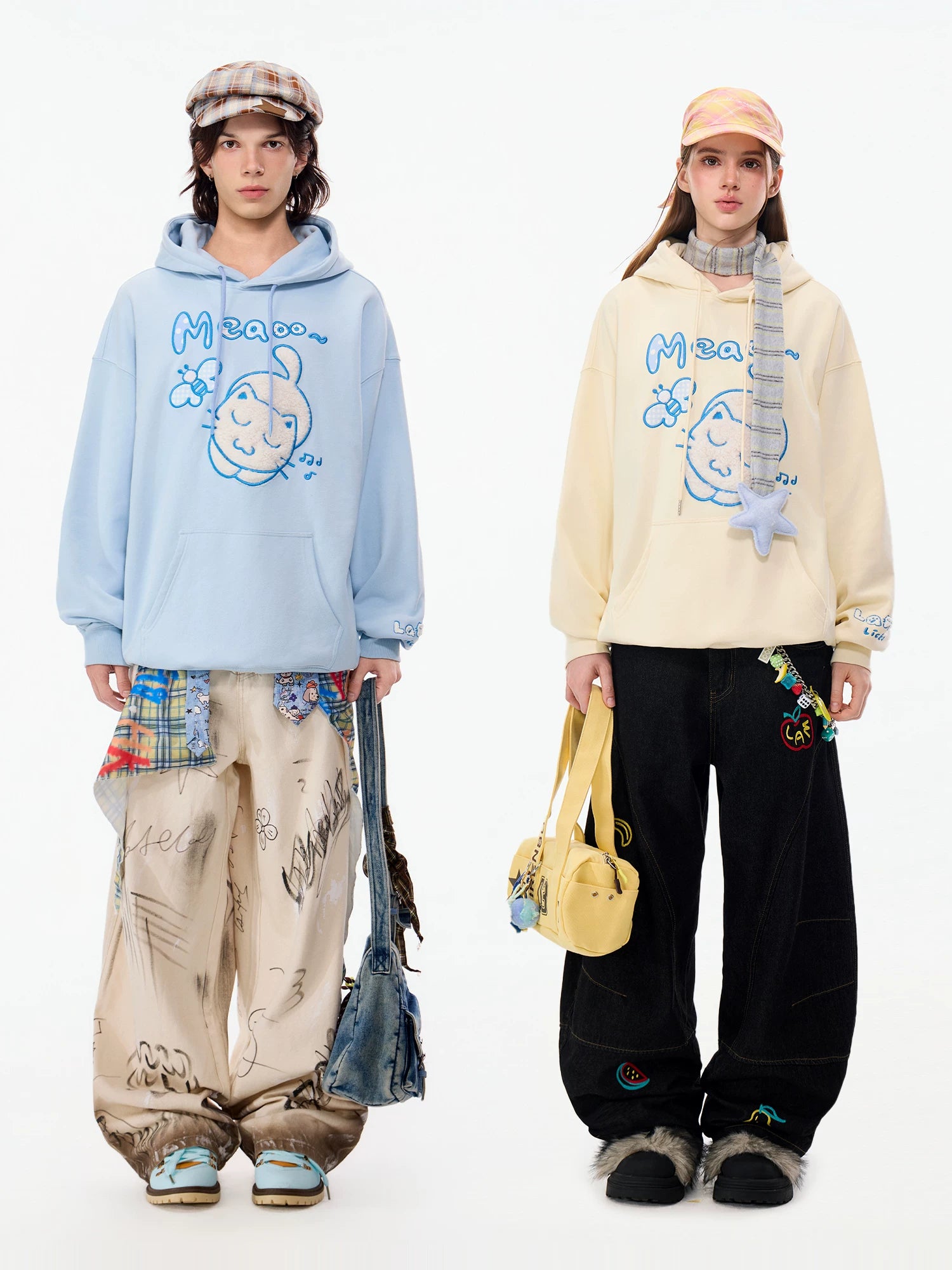 LAMLICKA Embroidered Cat Heavyweight Hoodie Unisex Oversized Pullover Streetwear Sweatshirt - LAMLICKA
