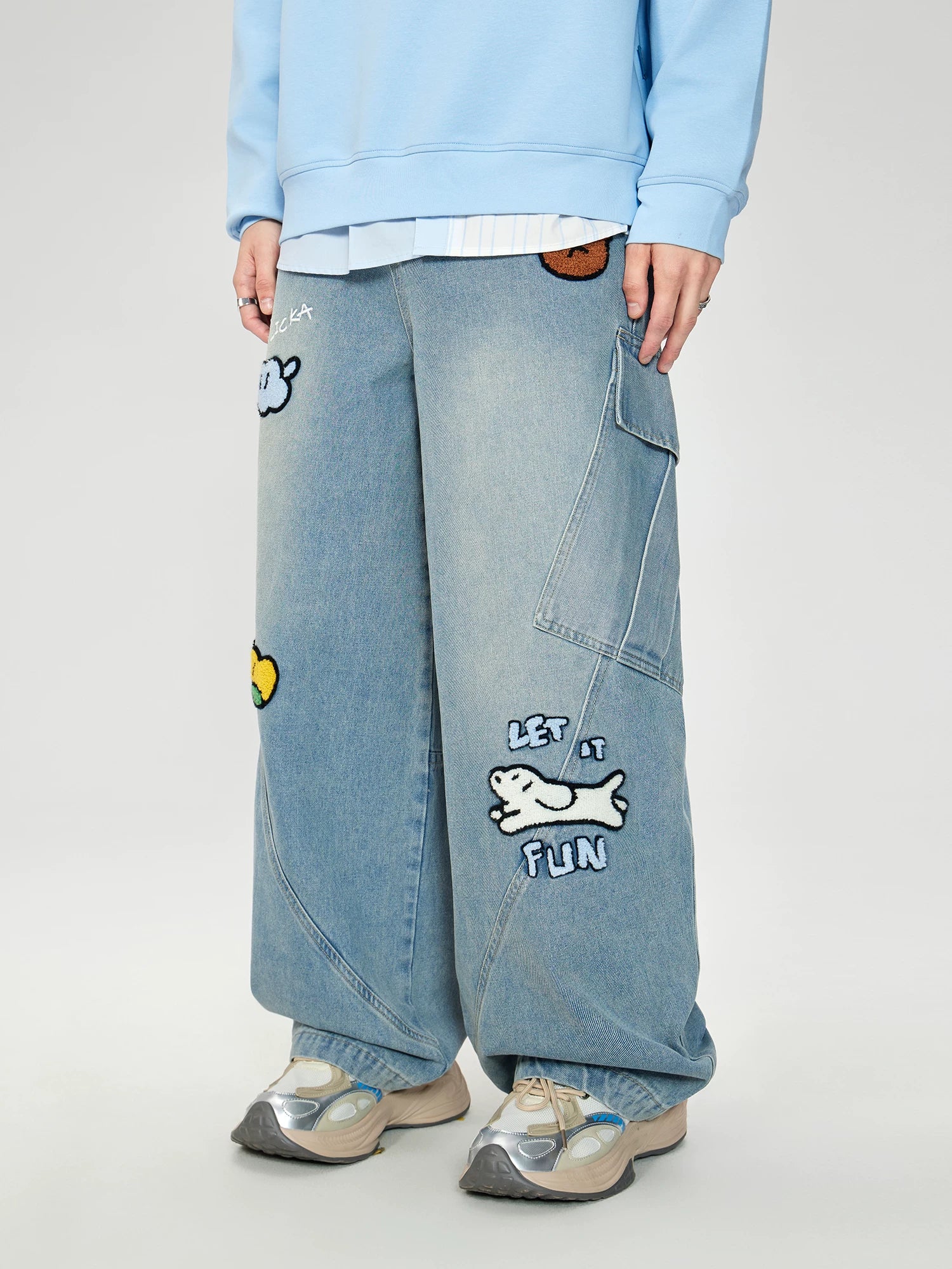 LAMLICKA Wide-Leg Denim Pants | American Streetwear Baggy Jeans