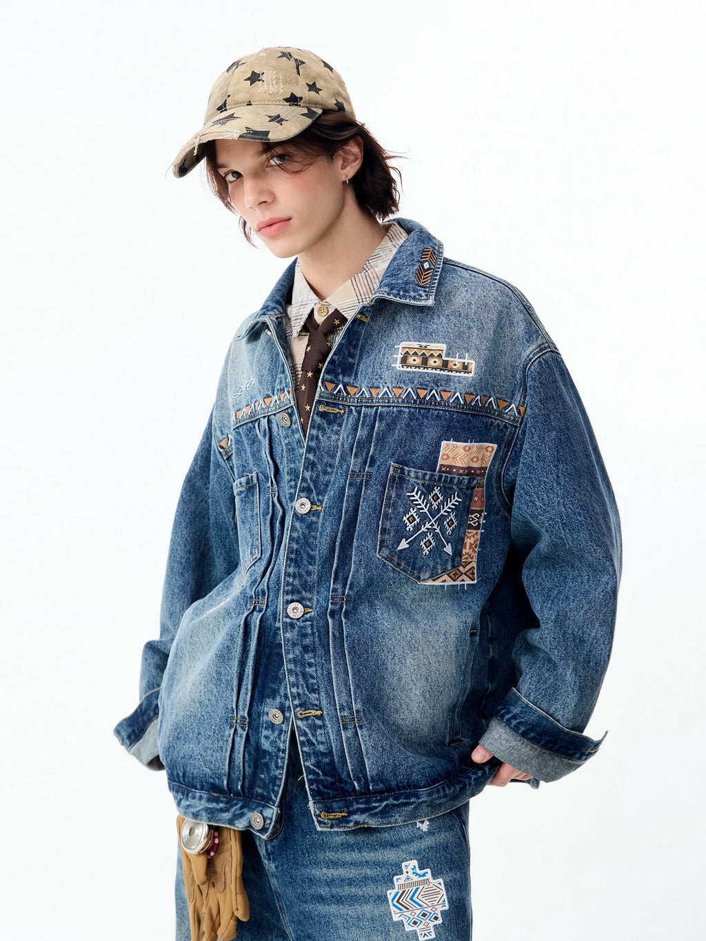 Lamlicka Stylish Men's Embroidered Denim Jacket for a Vintage Look - LAMLICKA