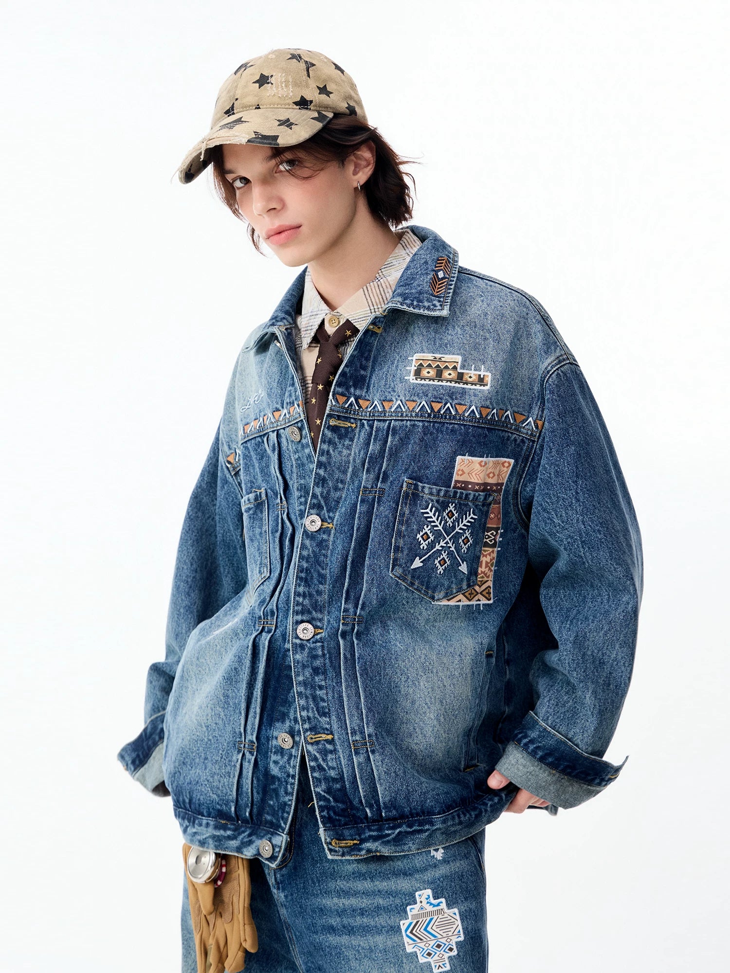 Lamlicka Stylish Men's Embroidered Denim Jacket for a Vintage Look - LAMLICKA