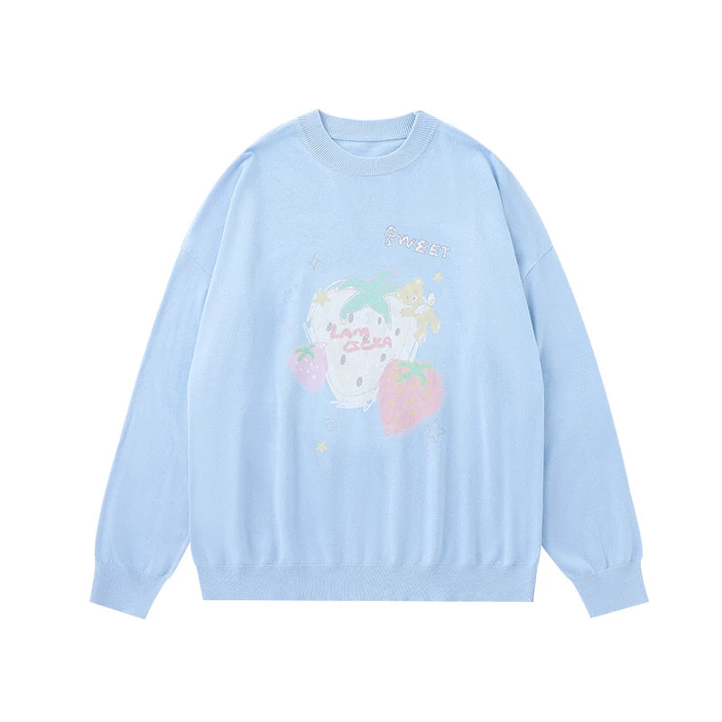 LAMLICKA blue hand-drawn strawberry knit sweater, product image 7