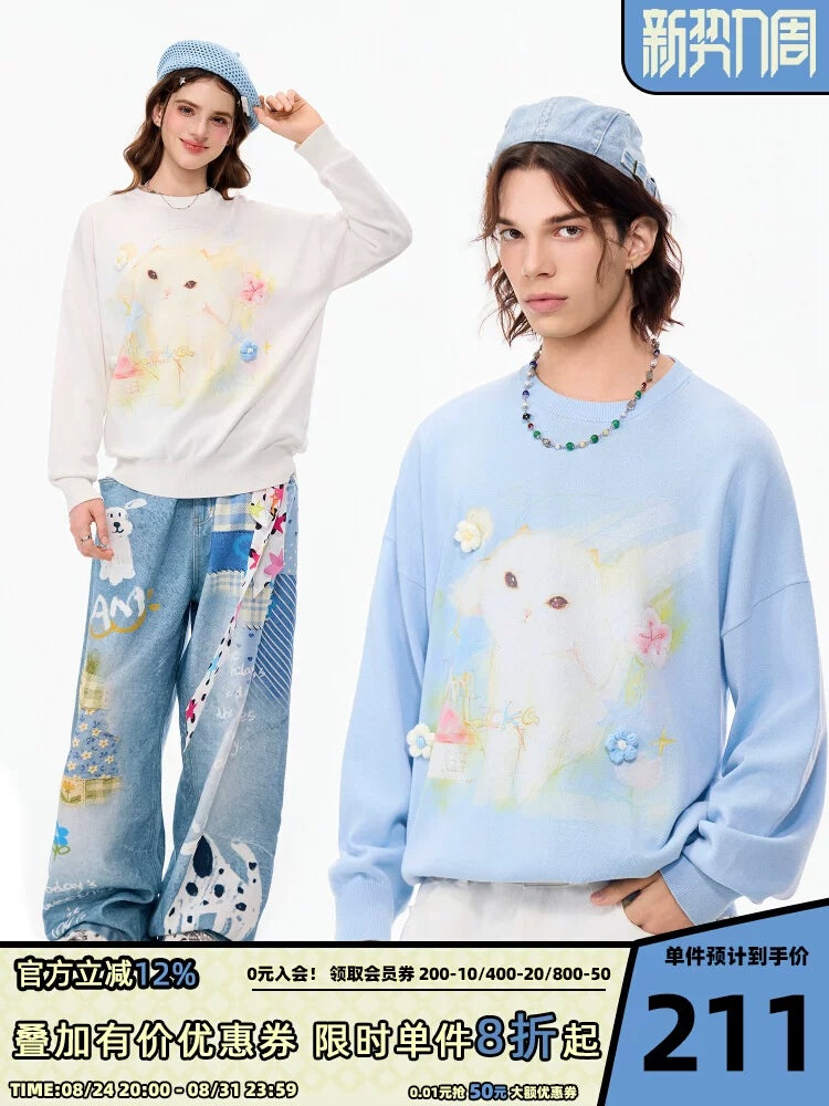 LAMLICKA sheep print relaxed-fit crewneck sweater, product image 1