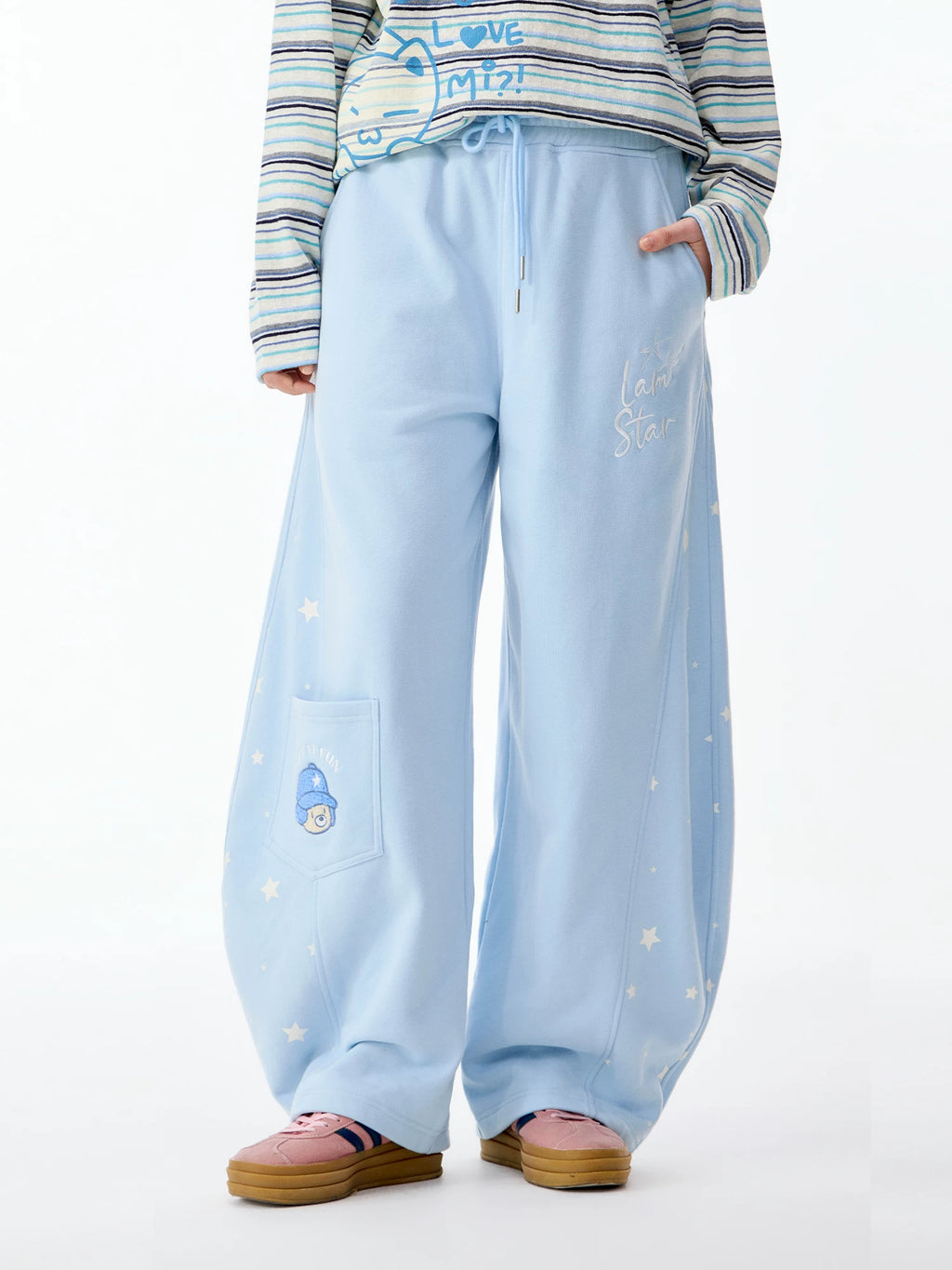 Lamlicka Star Print Wide - Leg Curved Sweatpants Unisex Relaxed Fit - Pants - LAMLICKA