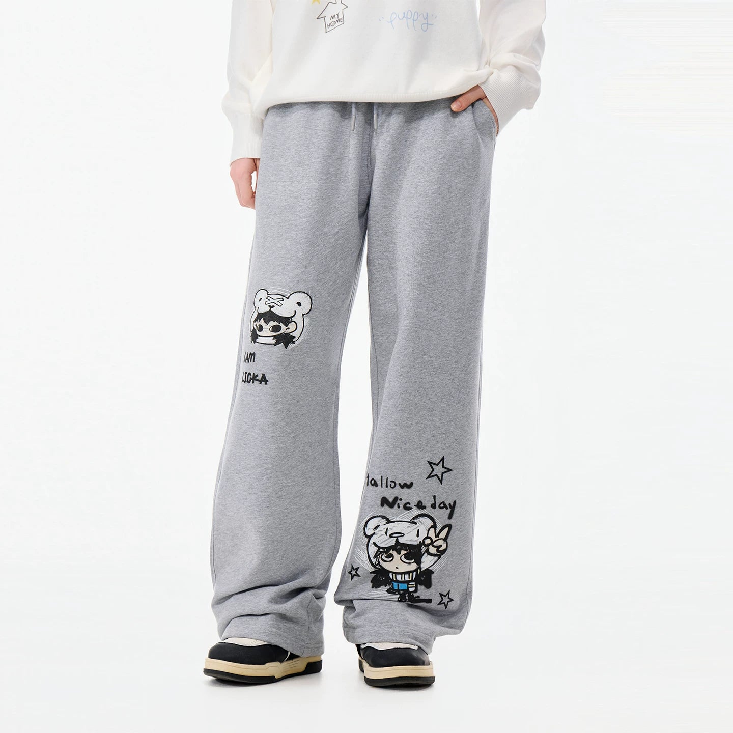 LAMLICKA gray cartoon print wide-leg pants, product image 7