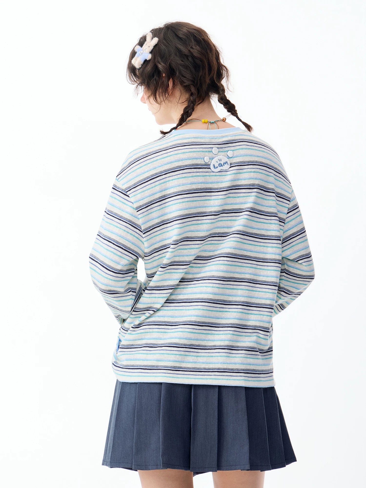 Lamlicka Vintage Stripe Cat Graphic Long Sleeve Cotton Tee - Tops - LAMLICKA