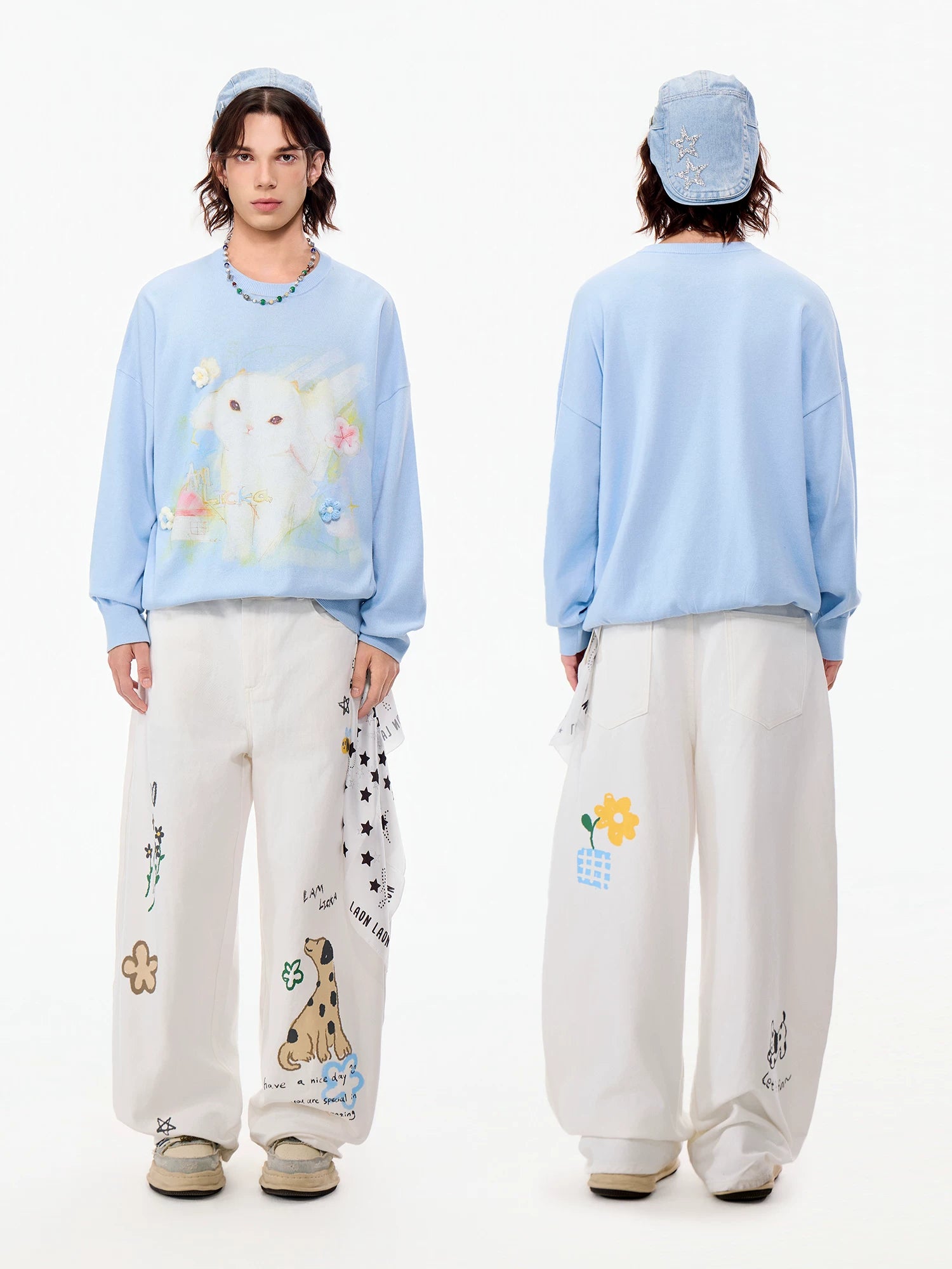 LAMLICKA white spotted dog wide-leg pants, product image 5