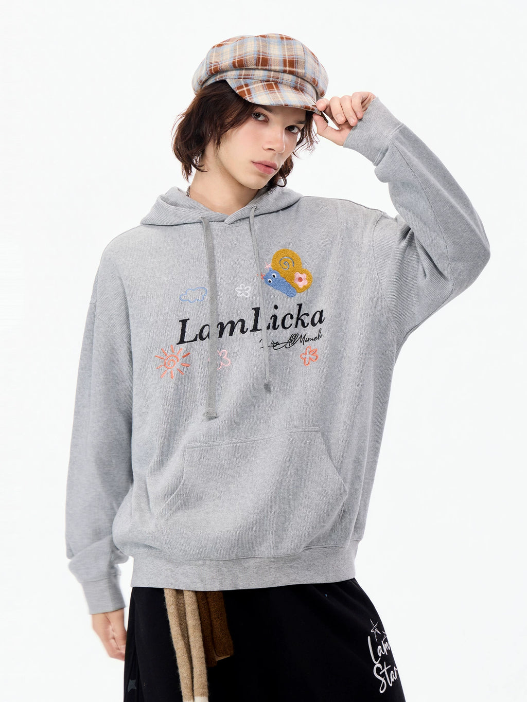 LAMLICKA American Style Embroidered Letter Hoodie – Heavyweight Oversized Streetwear Sweatshirt for Men & Women, Grey - LAMLICKA