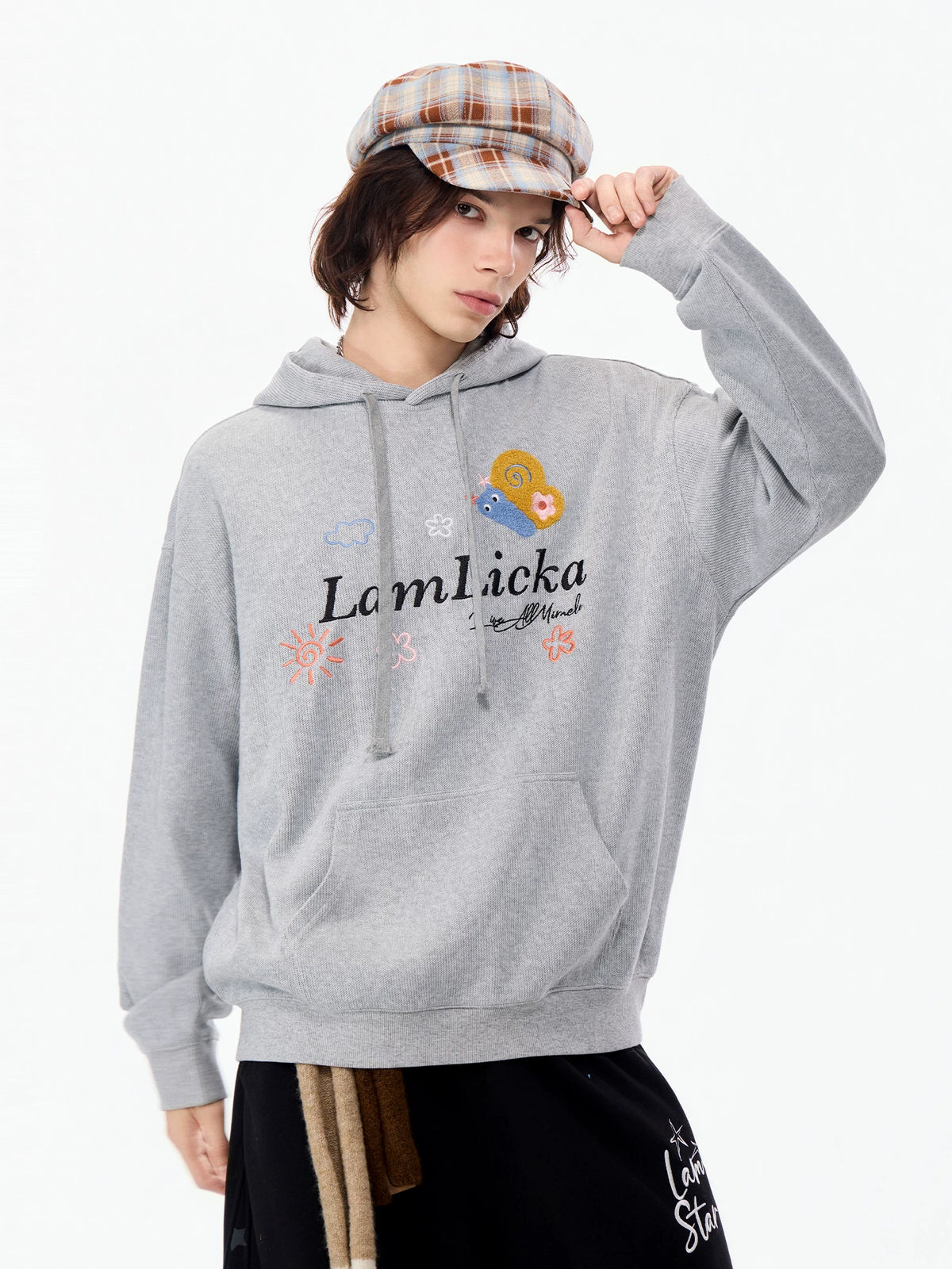 LAMLICKA American Style Embroidered Letter Hoodie – Heavyweight Oversized Streetwear Sweatshirt for Men & Women, Grey - LAMLICKA