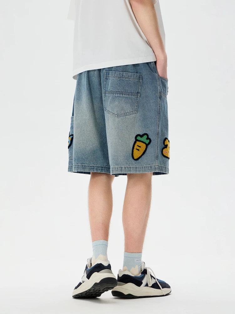 LAMLICKA sticker embroidered lumberjack denim shorts - LAMLICKA