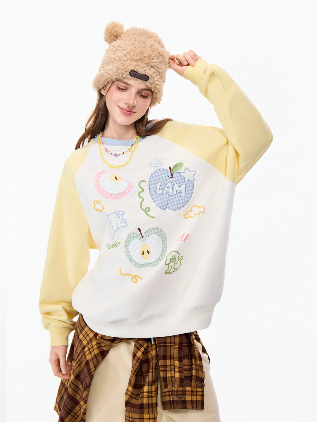 LAMLICKA white embroidered color-block crewneck sweatshirt, product image 2