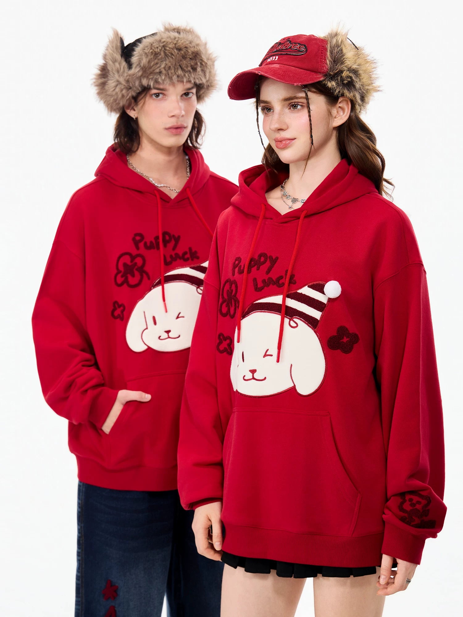LAMLICKA red embroidered dog pullover hoodie, product image 2