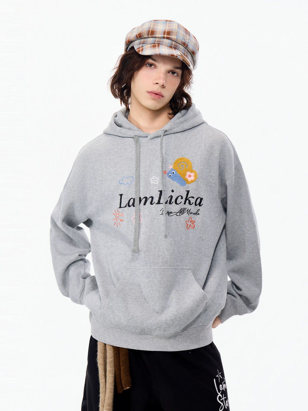 LAMLICKA American Style Embroidered Letter Hoodie – Heavyweight Oversized Streetwear Sweatshirt for Men & Women, Grey - LAMLICKA
