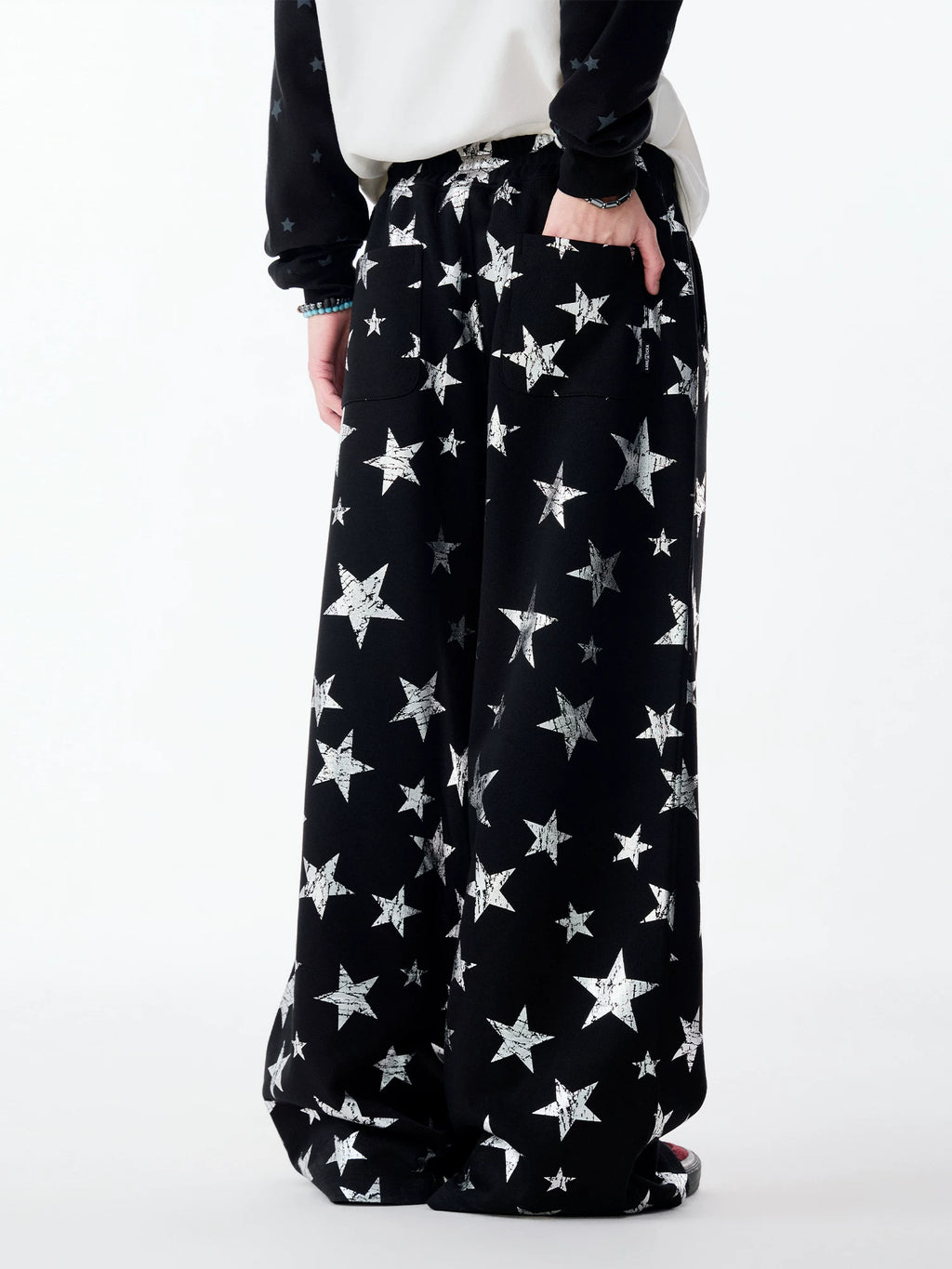 Lamlicka All - Over Star Print Wide - Leg Casual Pants with Dog Graphic - Pants - LAMLICKA
