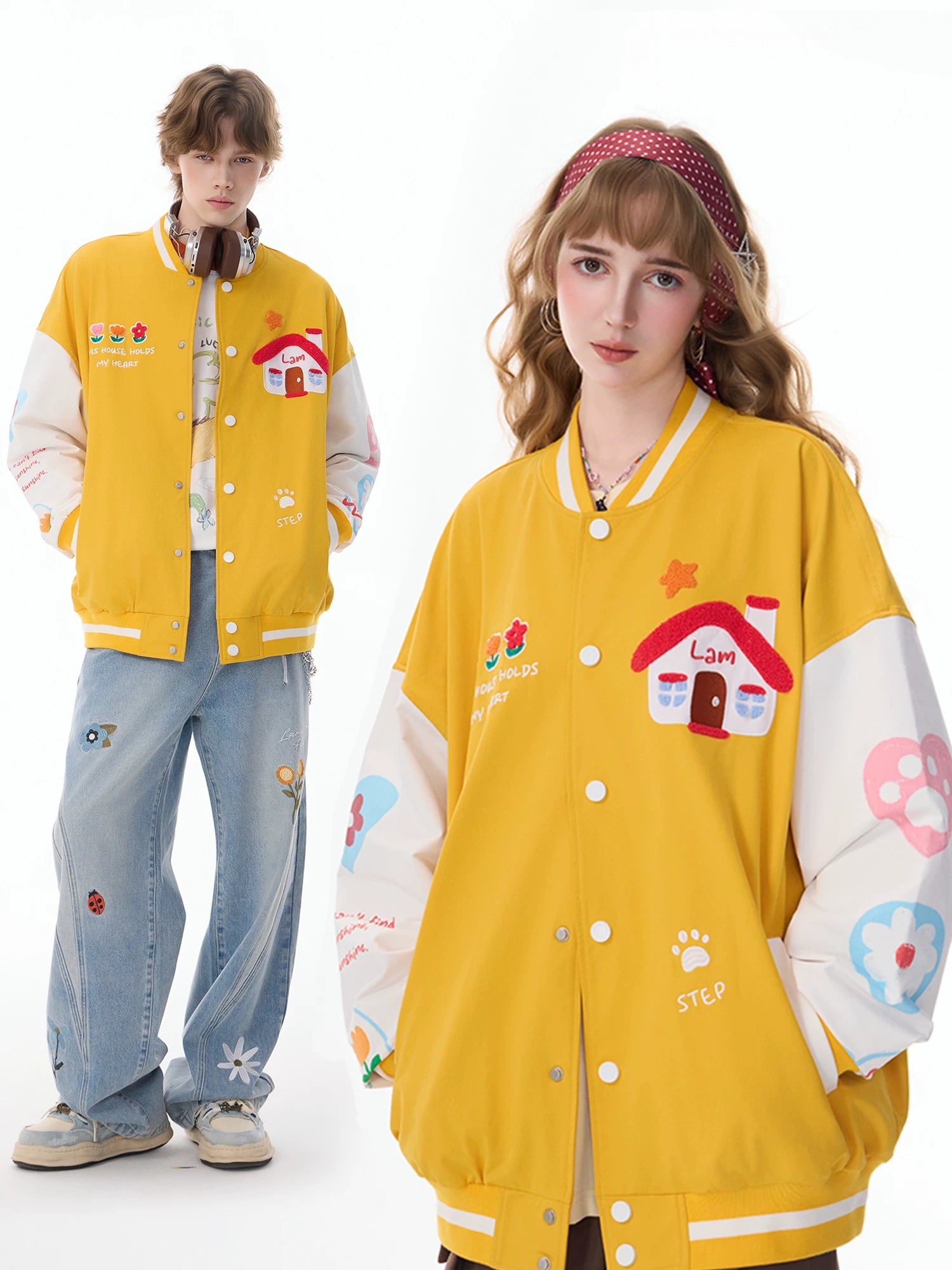 Lamlicka color block embroidered american baseball jacket - men's spring/autumn casual streetwear oversized stand collar flight jacket - LAMLICKA