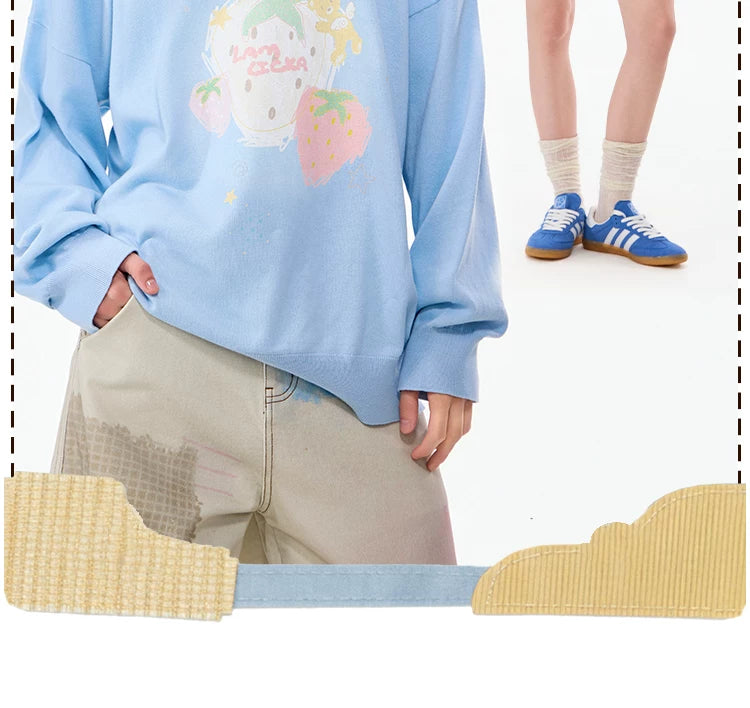 LAMLICKA blue hand-drawn strawberry knit sweater, product image 6