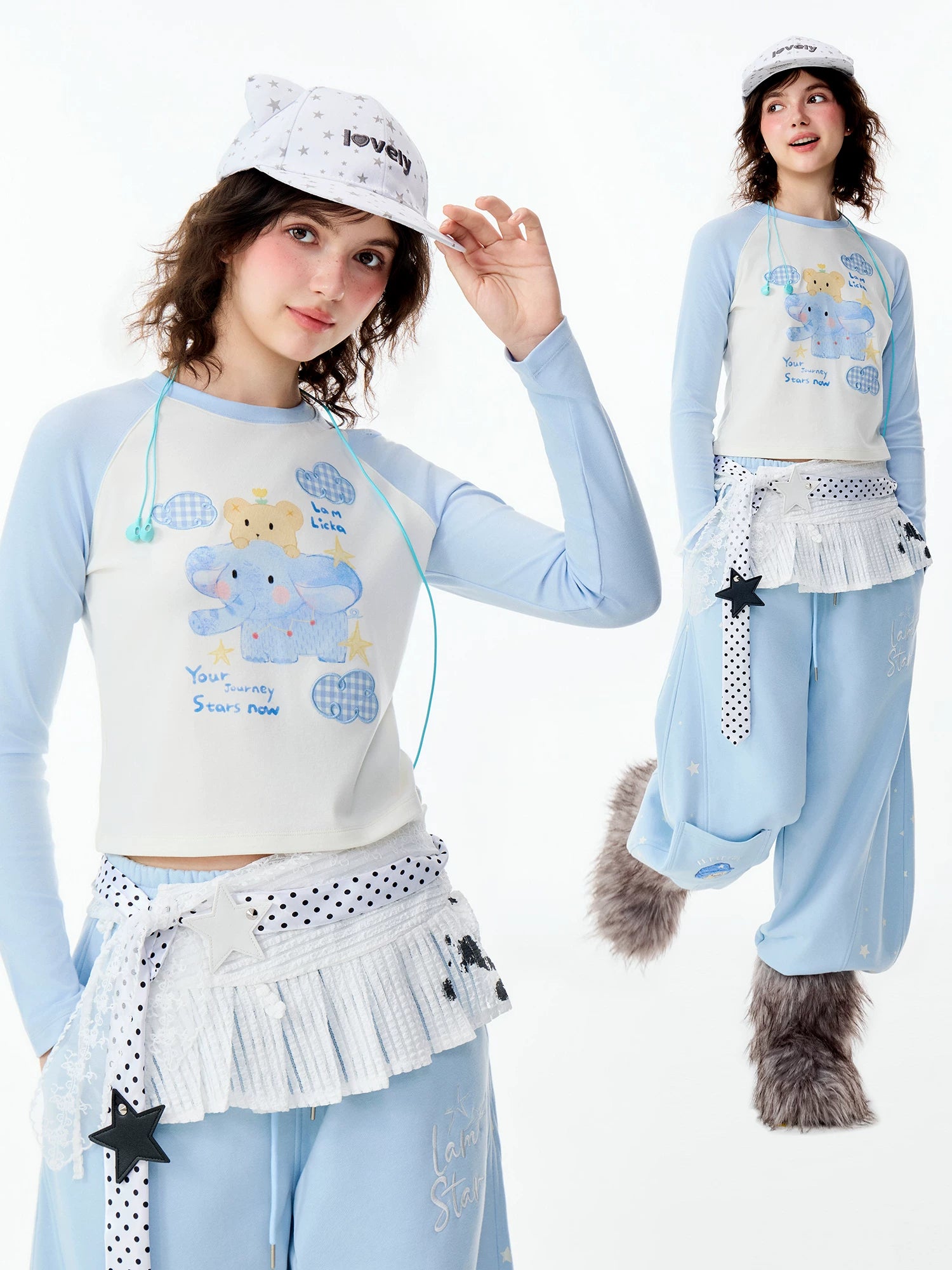 Lamlicka Whimsical Elephant Raglan Long Sleeve Fitted Tee - Tops - LAMLICKA