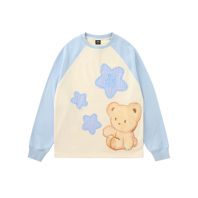 LAMLICKA beige bear color-block crewneck sweatshirt, product image 7