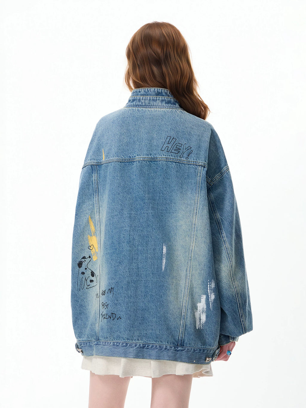 LAMLICKA Hand - Painted Blue Half - Zip Denim Jacket - Vintage Style for Men - LAMLICKA