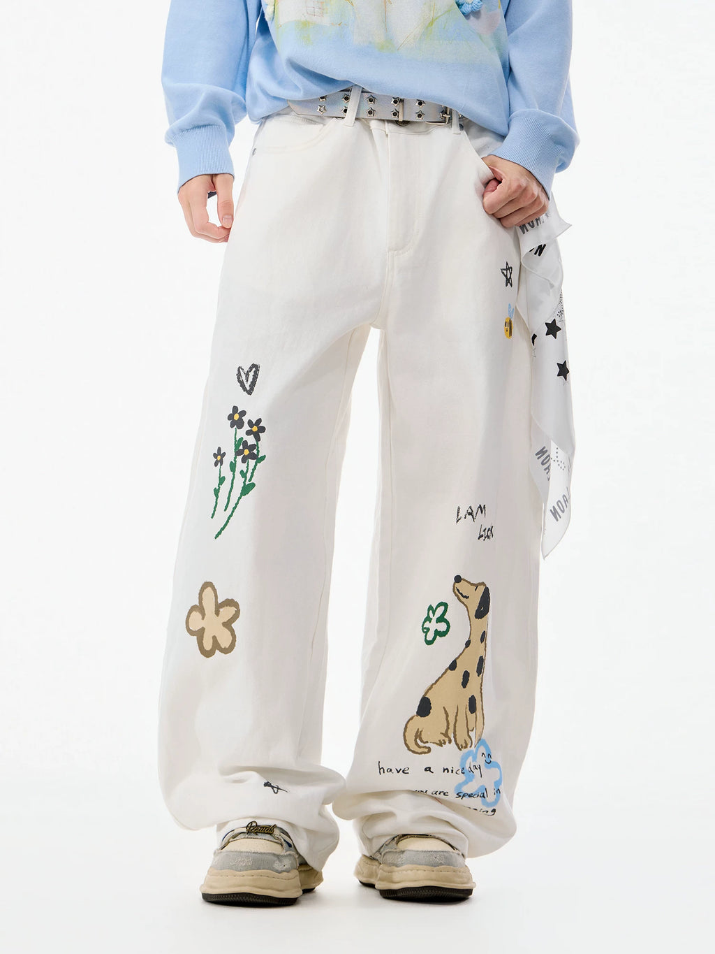 LAMLICKA white spotted dog wide-leg pants, product image 4