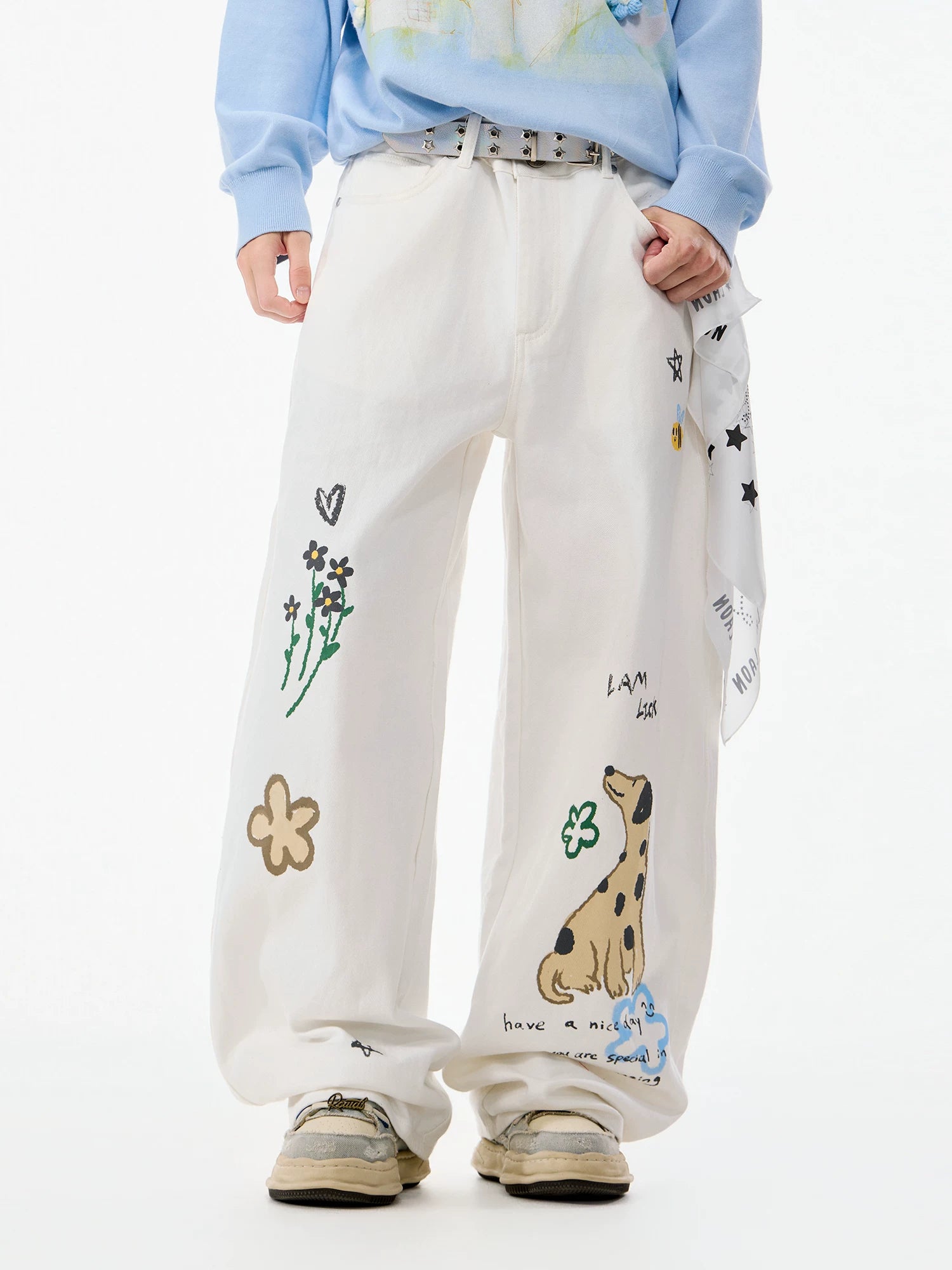 LAMLICKA white spotted dog wide-leg pants, product image 4