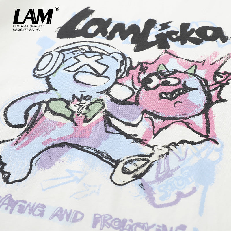 Lamlicka Stylish Cartoon Monster Graphic T - Shirt for Casual Summer Vibes - LAMLICKA