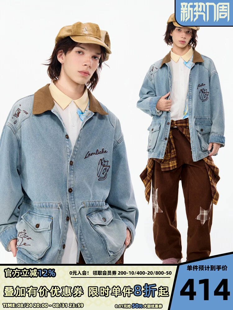 LAMLICKA blue embroidered denim workwear jacket, product image 1