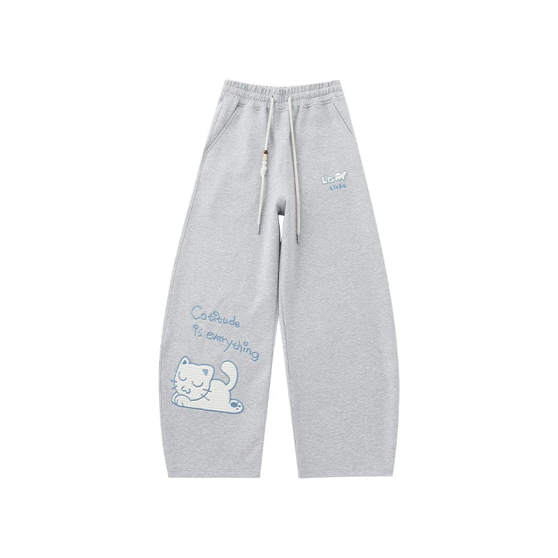 LAMLICKA Cat - Inspired Relaxed Wide - Leg Pants for Men – Cozy Gray Lounge Trousers - LAMLICKA - 灰色 - XL 适合155 - 175斤 - 6282232522698