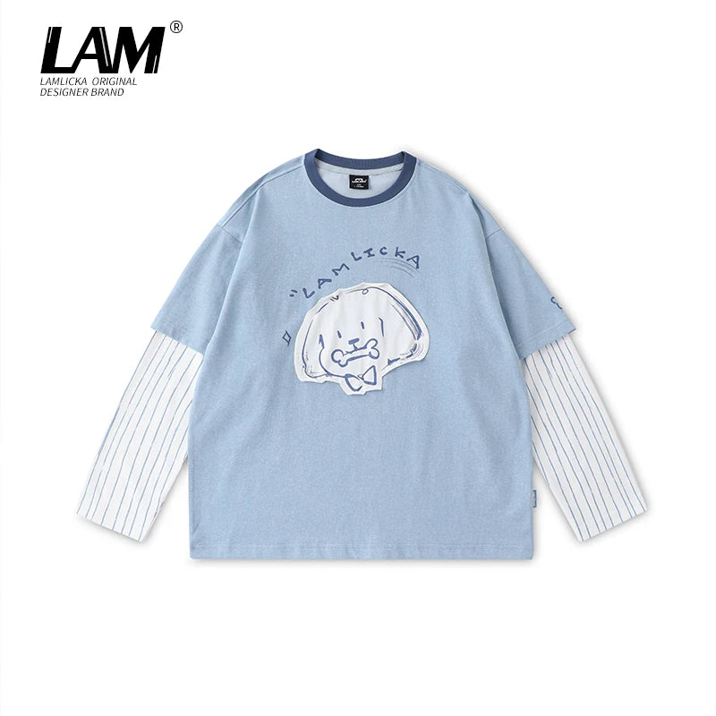 LAMLICKA Faux Two-Piece Long Sleeve T-Shirt