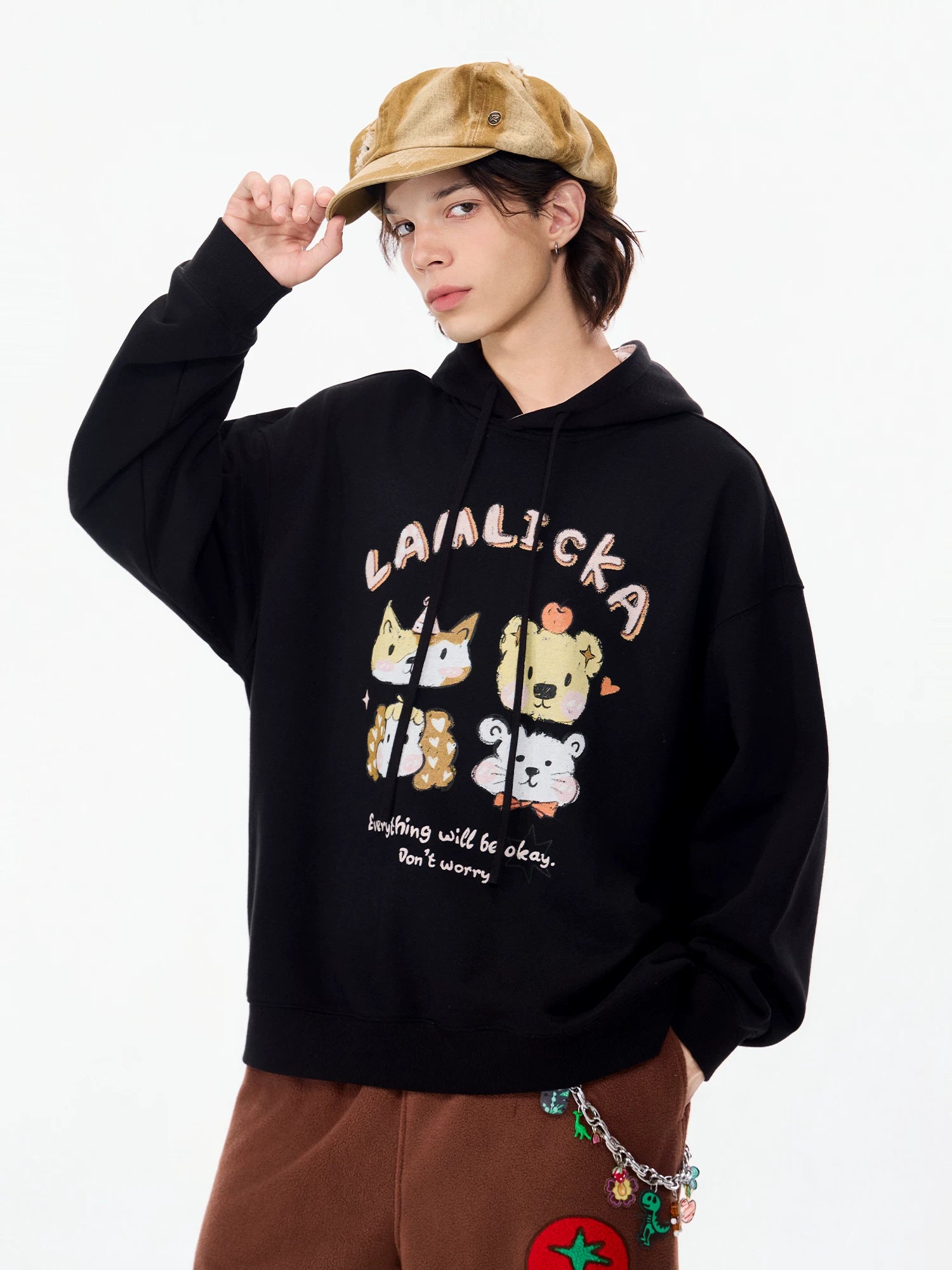 LAMLICKA Cute Print Oversized Hoodie Unisex Heavyweight Streetwear Sweatshirt - LAMLICKA