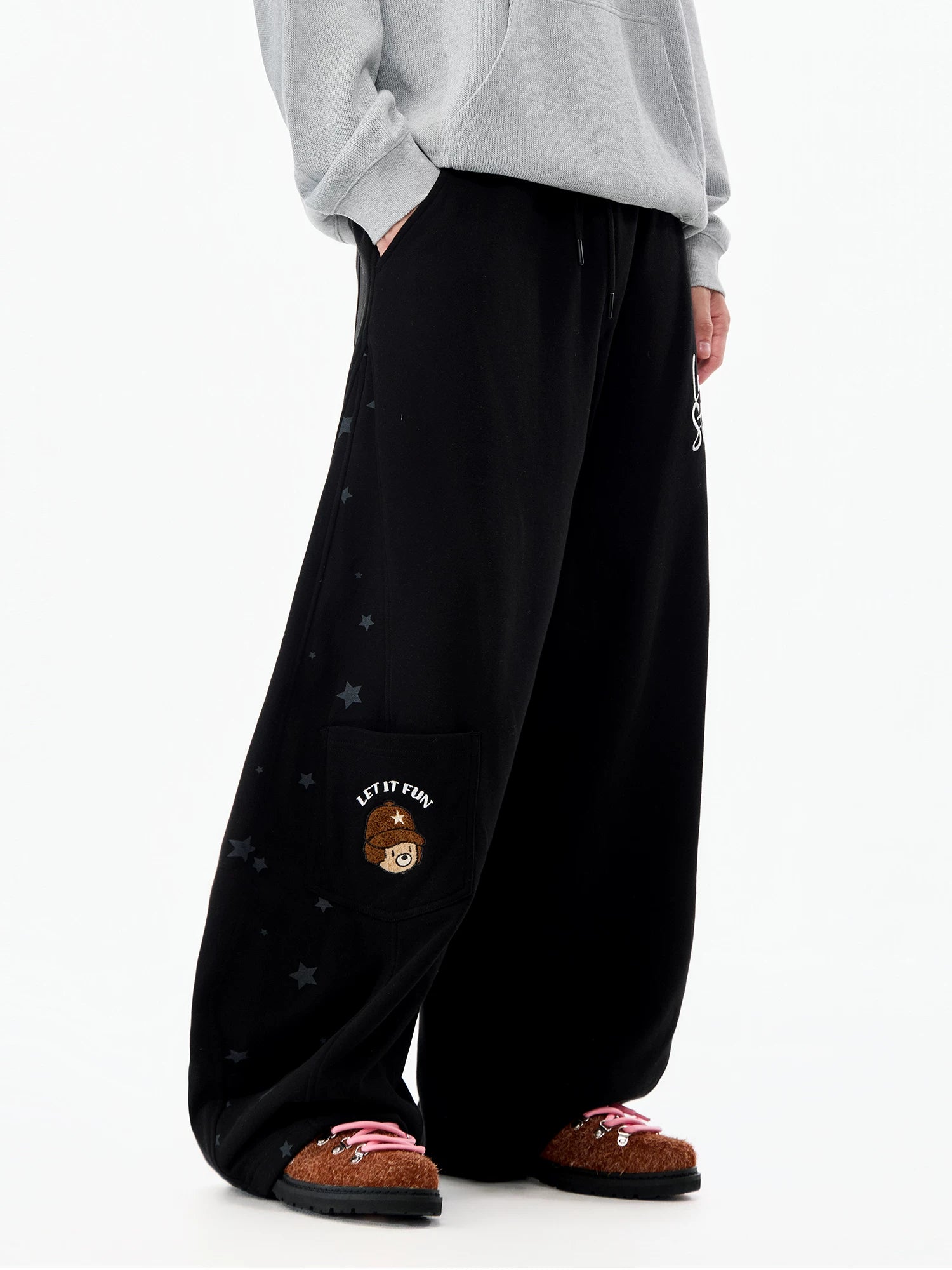 Lamlicka Star Print Wide - Leg Curved Sweatpants Unisex Relaxed Fit - Pants - LAMLICKA