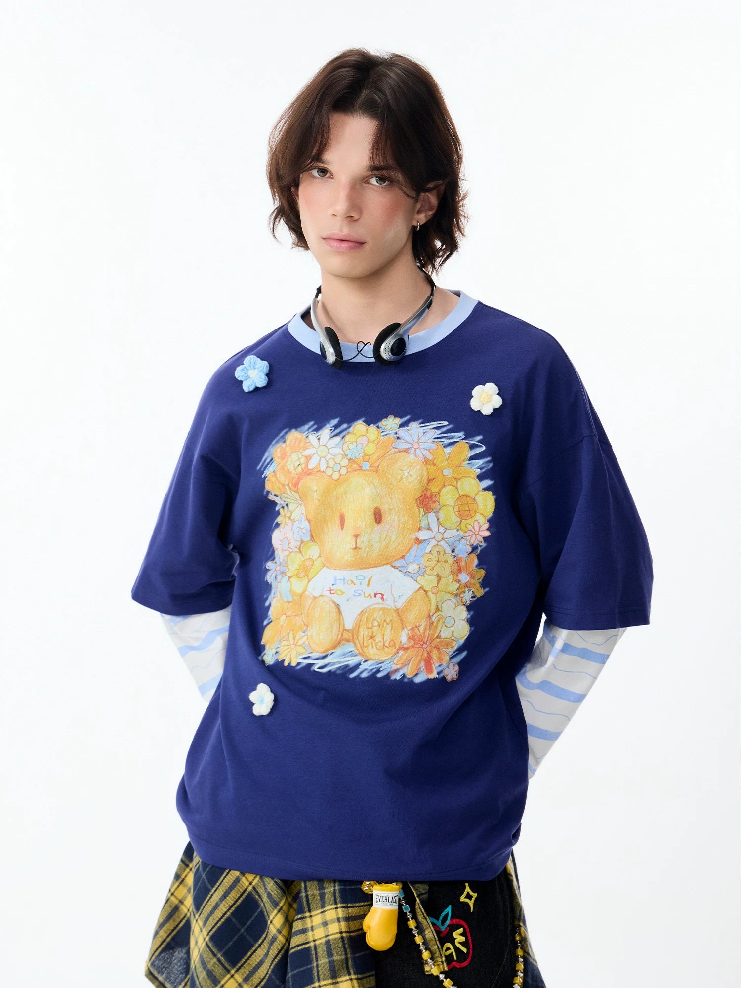 Lamlicka Bear Color Block Faux Two - Piece Cotton Long Sleeve Tee - LAMLICKA