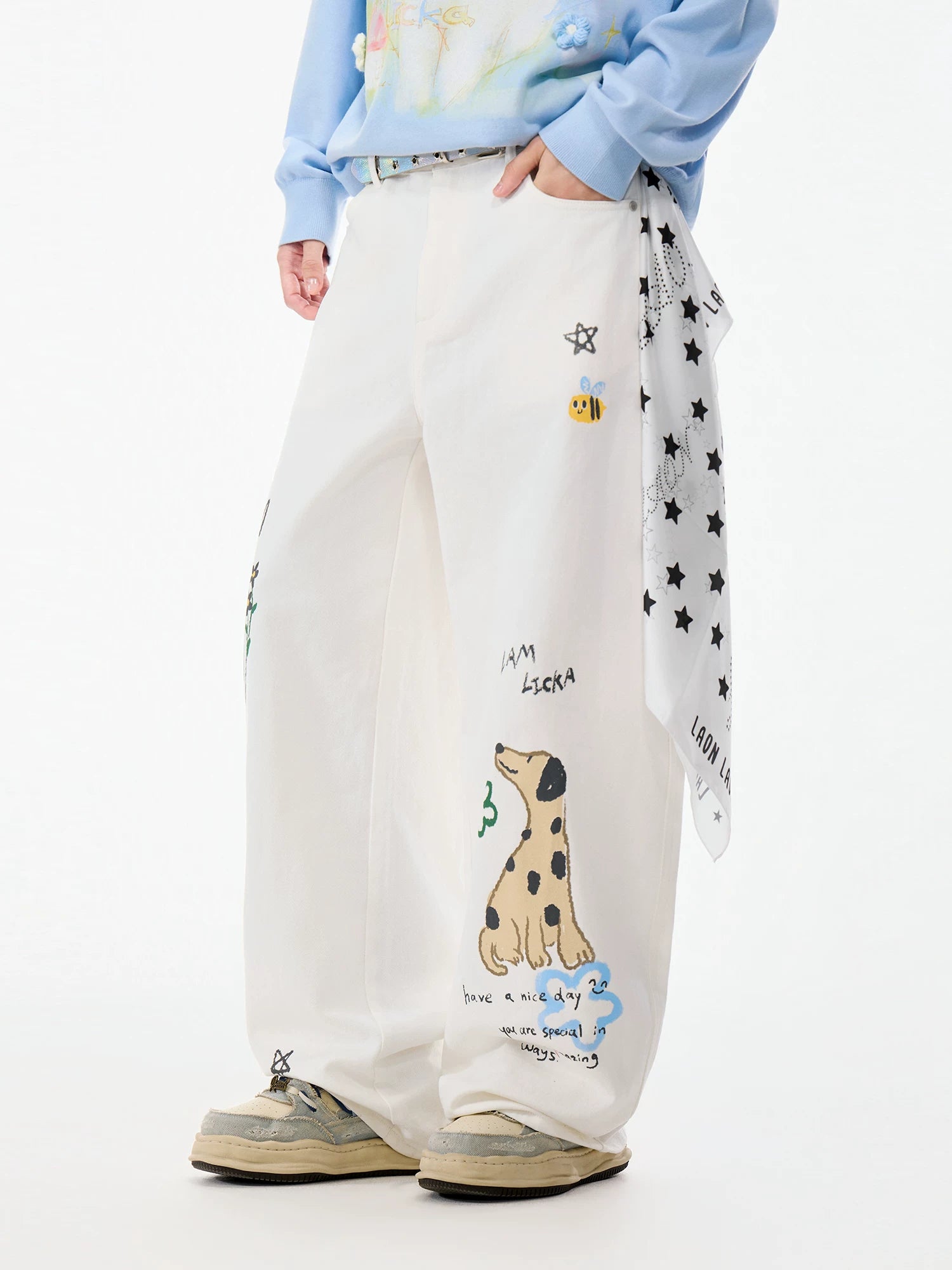 LAMLICKA white spotted dog wide-leg pants, product image 3