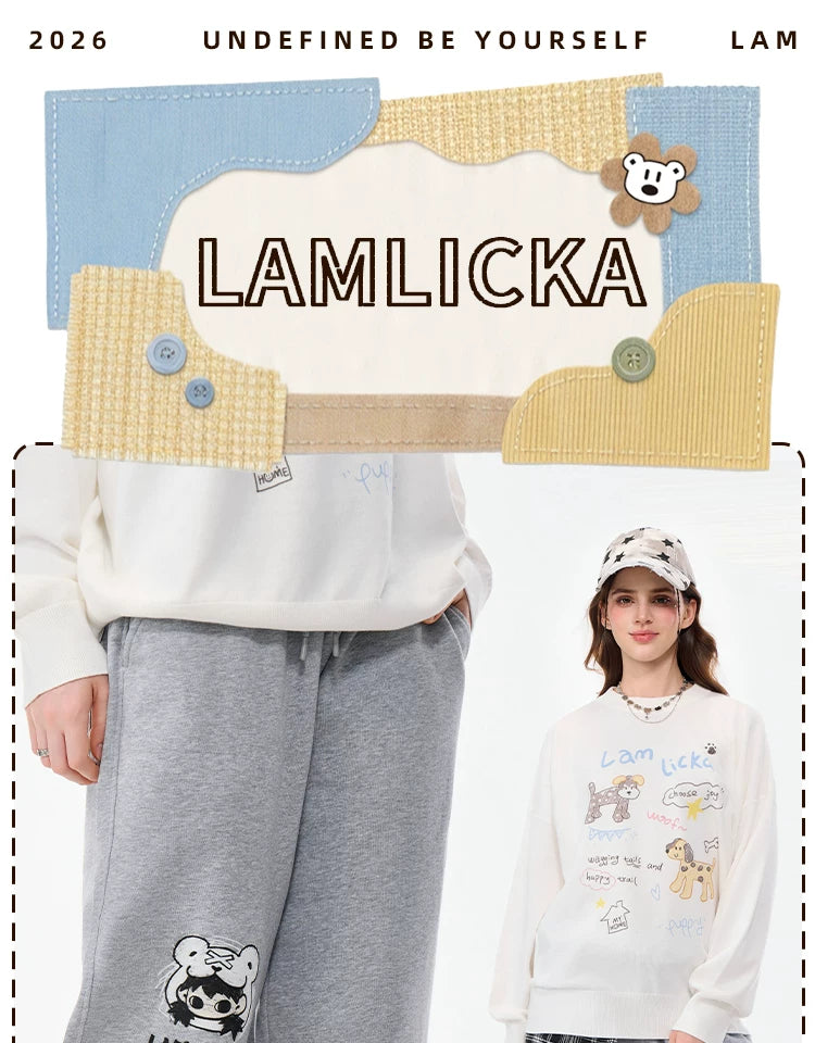 LAMLICKA gray cartoon print wide-leg pants, product image 5