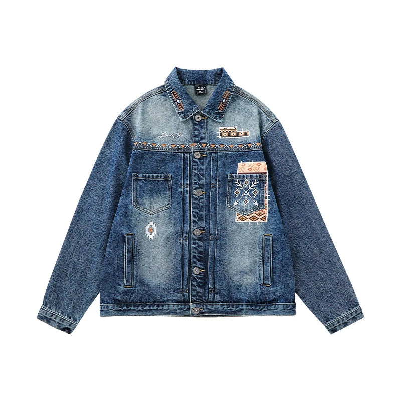 Lamlicka Stylish Men's Embroidered Denim Jacket for a Vintage Look - LAMLICKA - 蓝色 - 2XL 适合175 - 200斤 - 6282538999491
