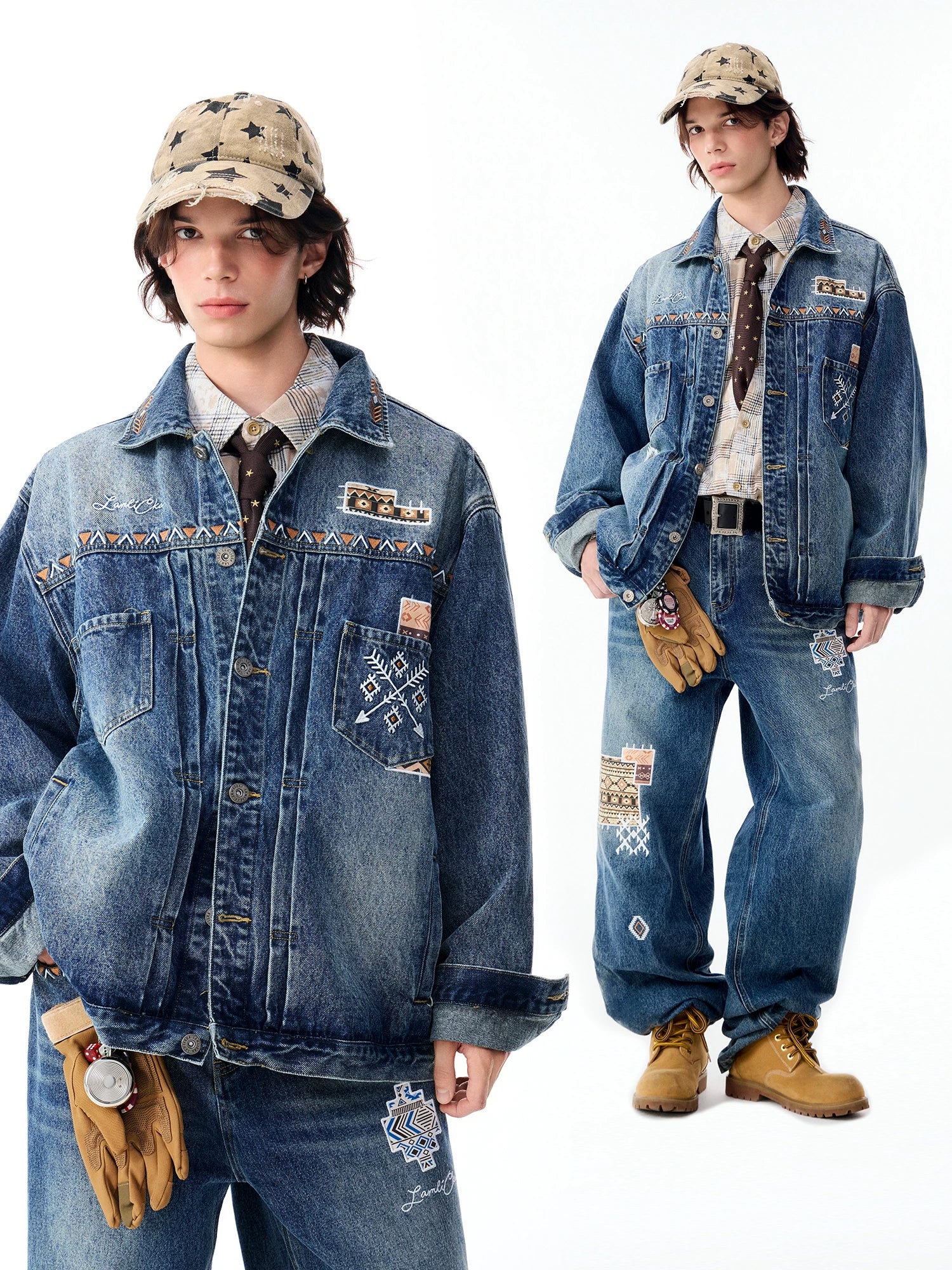 Lamlicka Stylish Men's Embroidered Denim Jacket for a Vintage Look - LAMLICKA