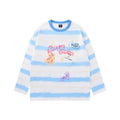 LAMLICKA Creative Cat Color Block Blue Stripe Long Sleeve T - Shirt Unisex Relaxed Fit Cotton Crew Neck Tee - LAMLICKA - Blue - S - 6275163658336