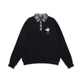 LAMLICKA Embroidered Plaid Polo Sweatshirt – Oversized Streetwear Pullover - Sweatshirt - LAMLICKA - Black - 2XL