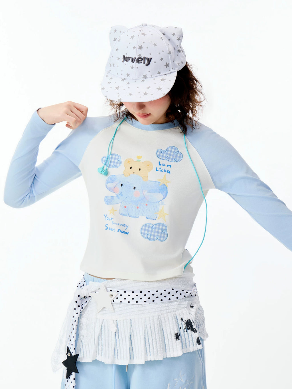 Lamlicka Whimsical Elephant Raglan Long Sleeve Fitted Tee - Tops - LAMLICKA