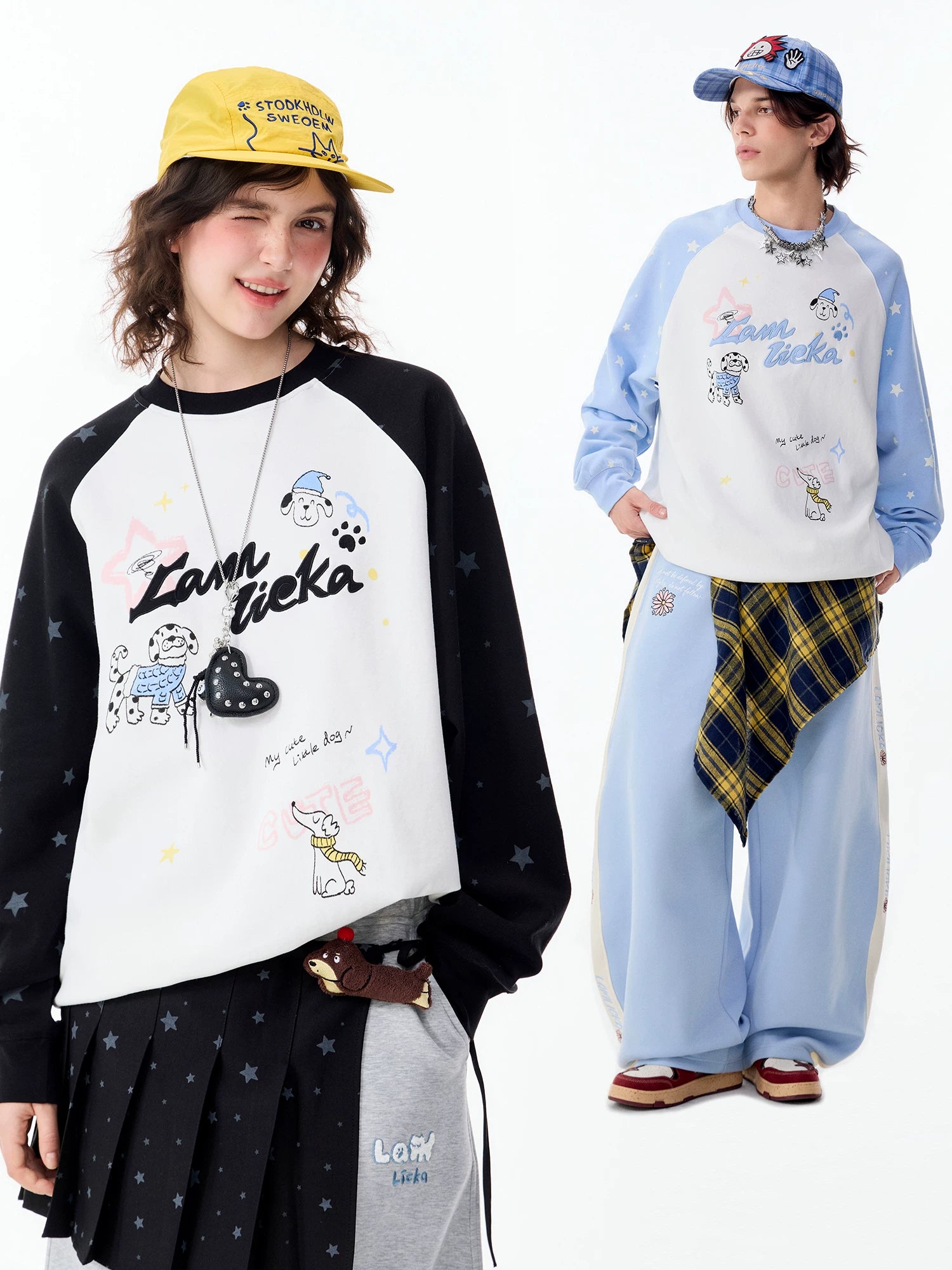 Lamlicka Star Raglan Dog Graphic Long Sleeve Sweatshirt Unisex Relaxed - Hoodies & Sweatshirts - LAMLICKA