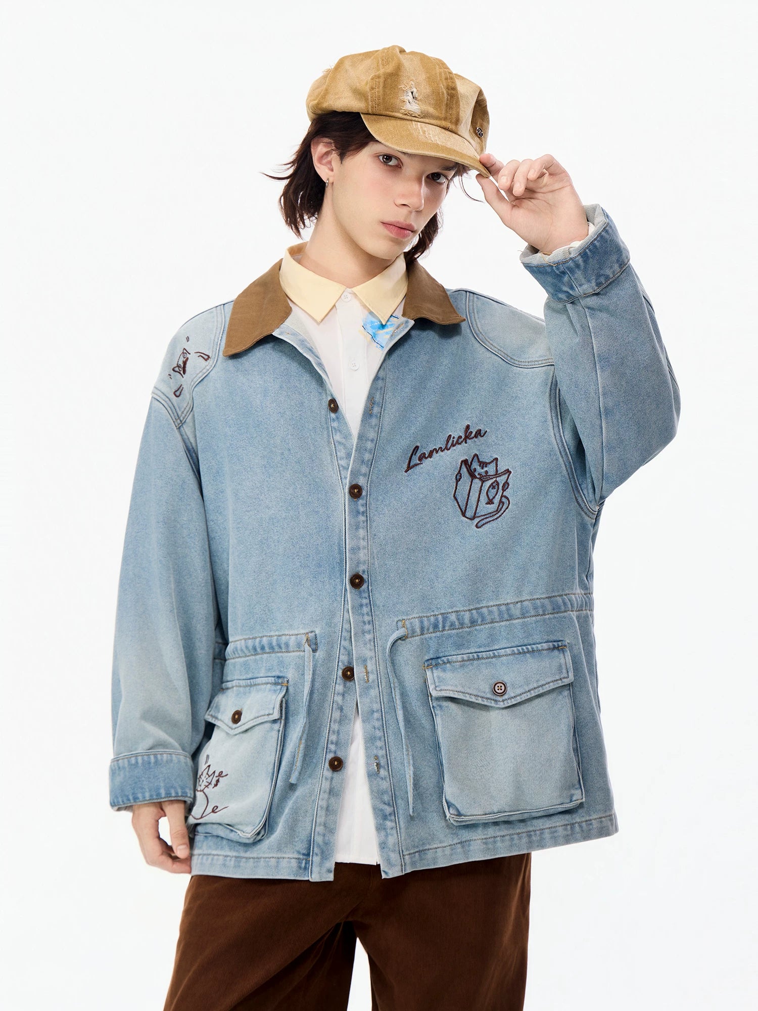 LAMLICKA blue embroidered denim workwear jacket, product image 2