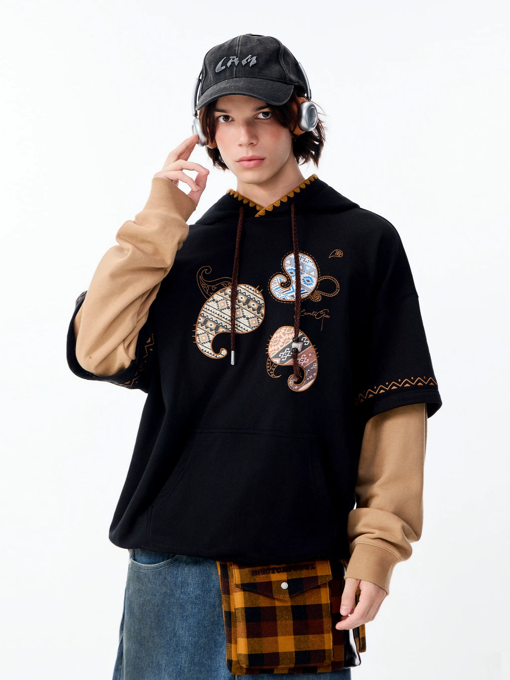 Lamlicka Vintage Ethnic Totem Faux Two - Piece Pullover Hoodie Oversized - Hoodies & Sweatshirts - LAMLICKA