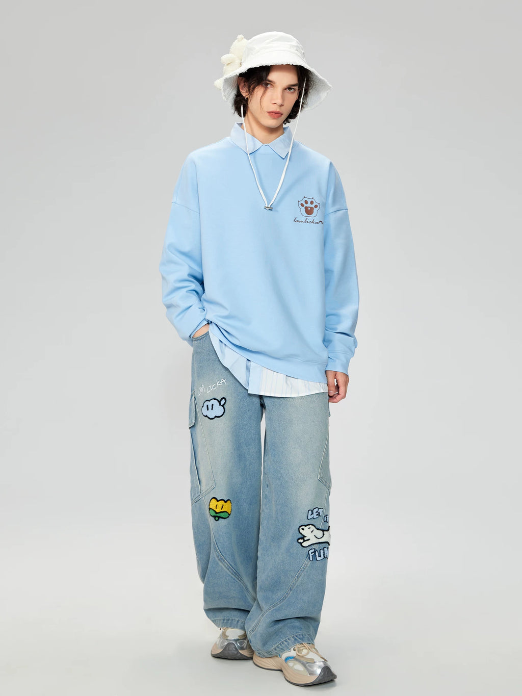 LAMLICKA Wide-Leg Denim Pants | American Streetwear Baggy Jeans