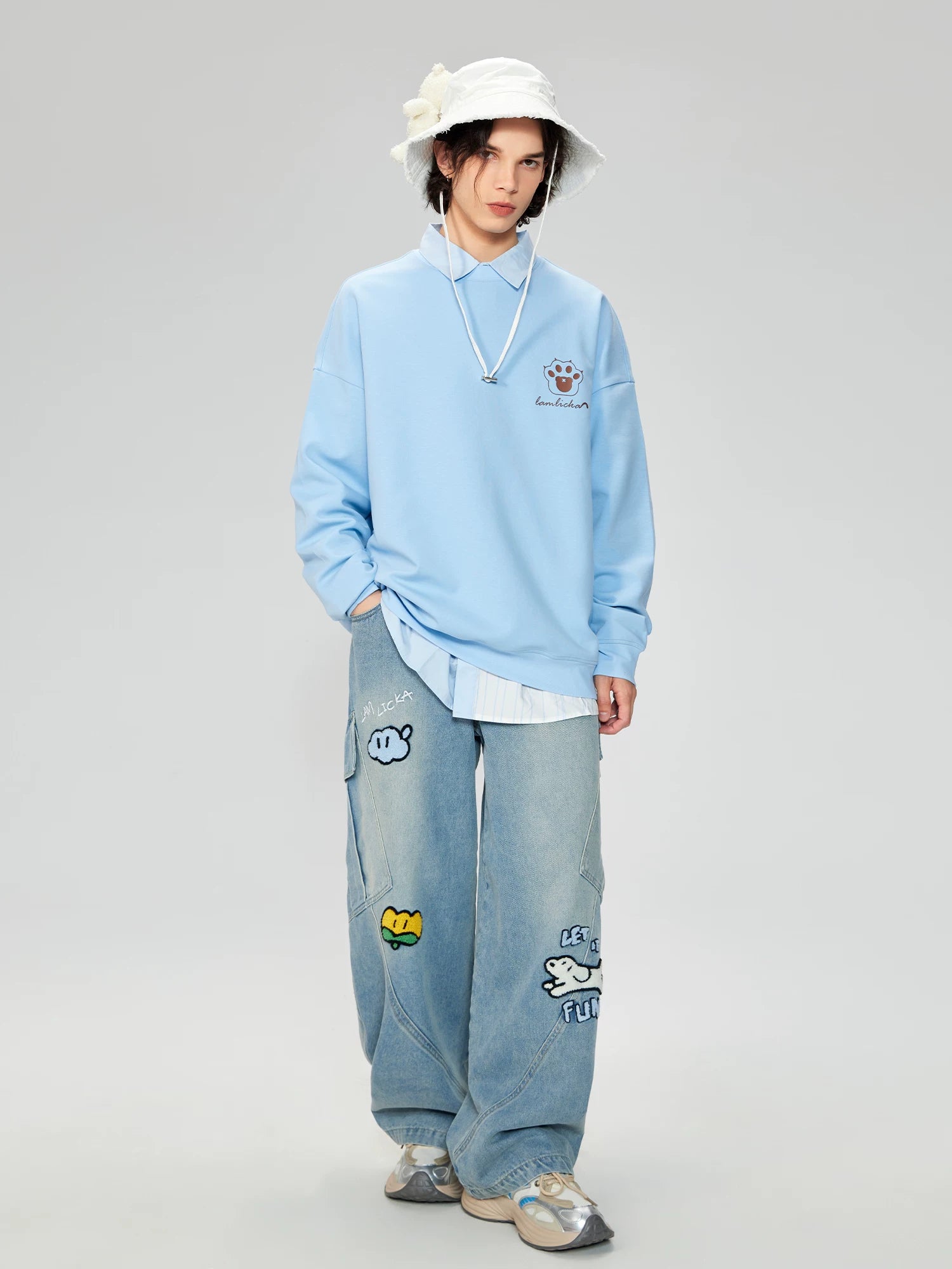 LAMLICKA Wide-Leg Denim Pants | American Streetwear Baggy Jeans