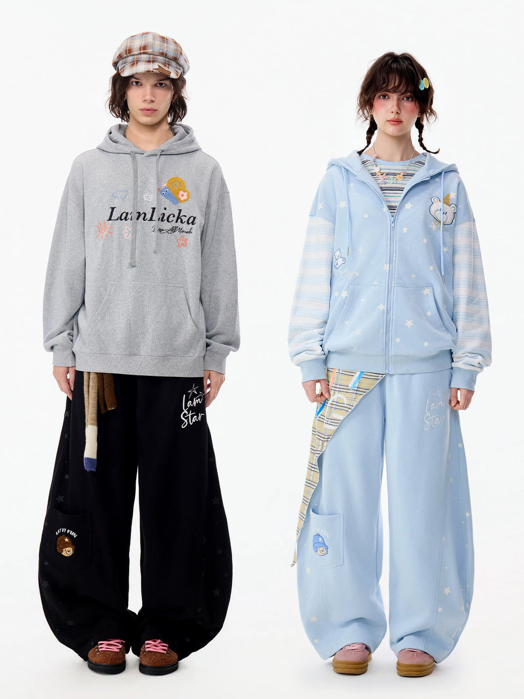 Lamlicka Star Print Wide - Leg Curved Sweatpants Unisex Relaxed Fit - Pants - LAMLICKA