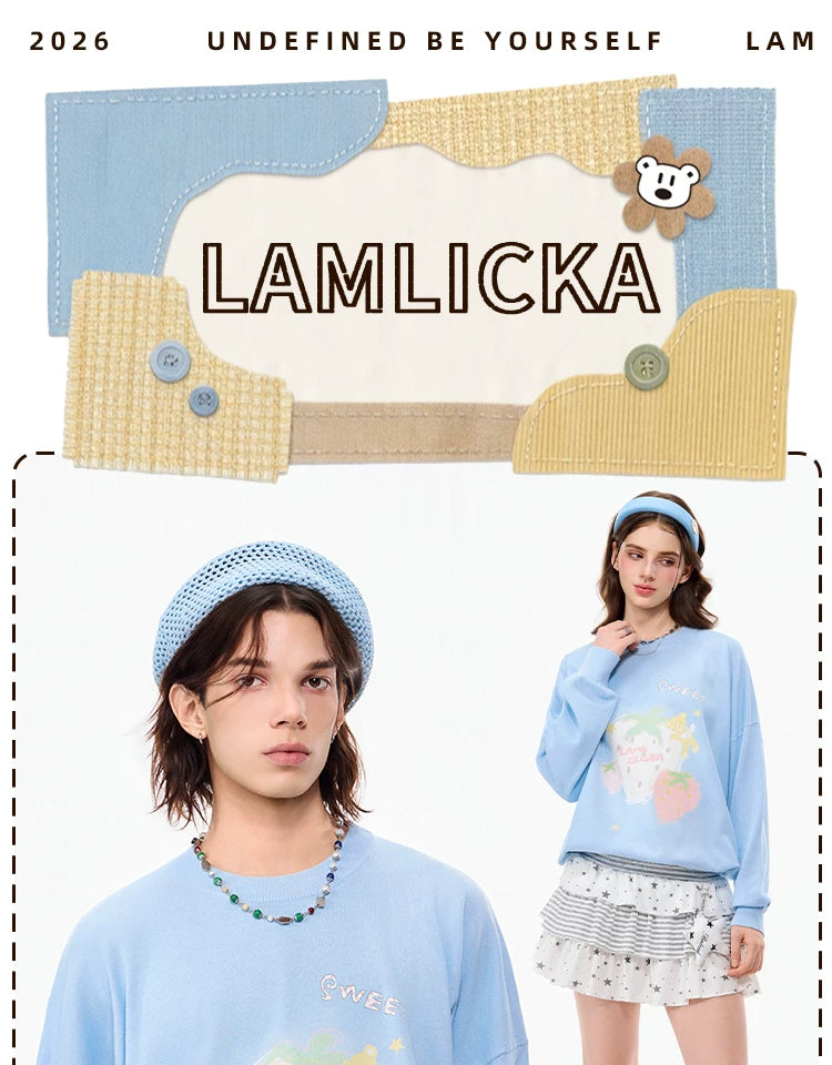 LAMLICKA blue hand-drawn strawberry knit sweater, product image 5
