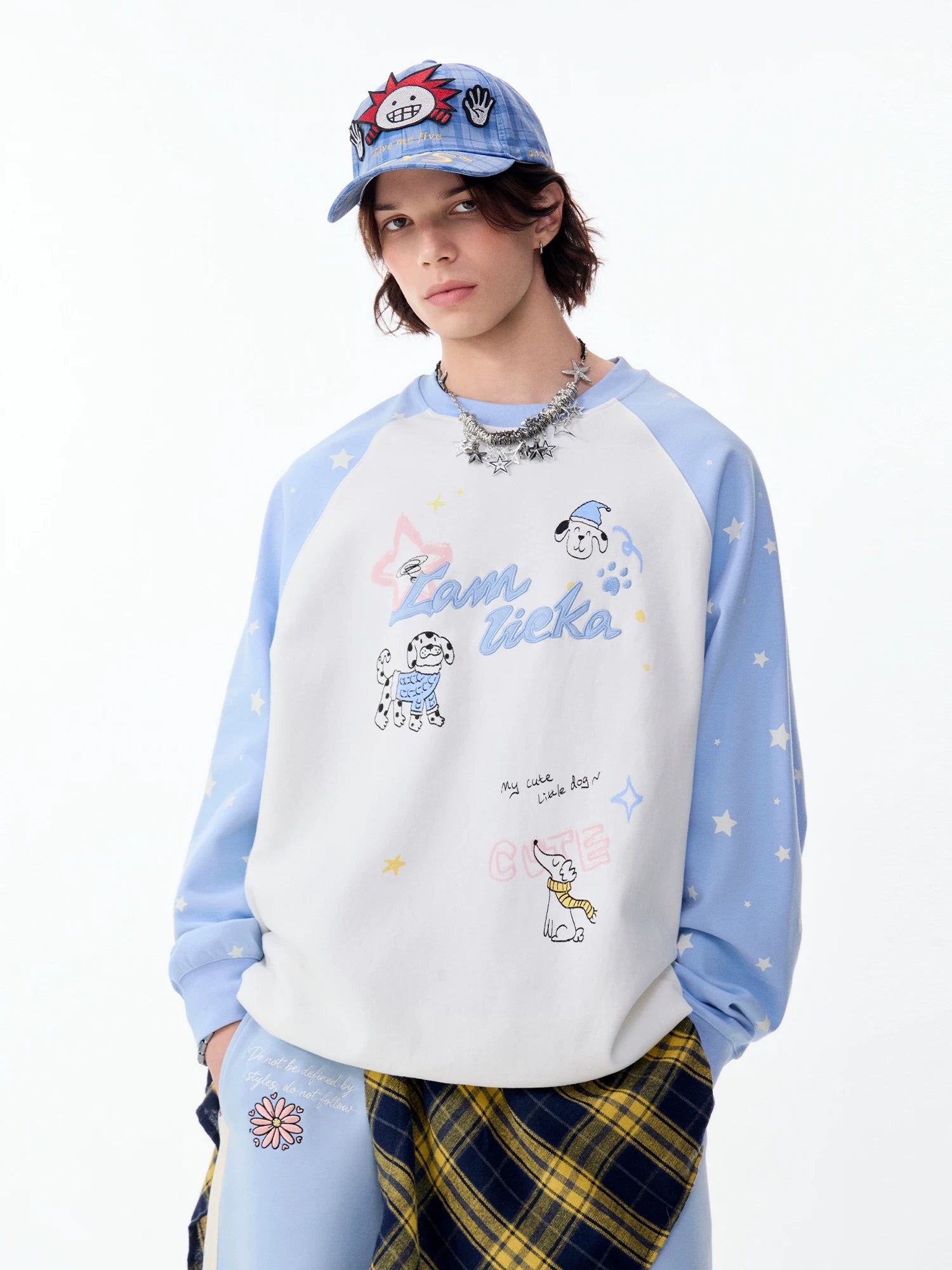 Lamlicka Star Raglan Dog Graphic Long Sleeve Sweatshirt Unisex Relaxed - Hoodies & Sweatshirts - LAMLICKA