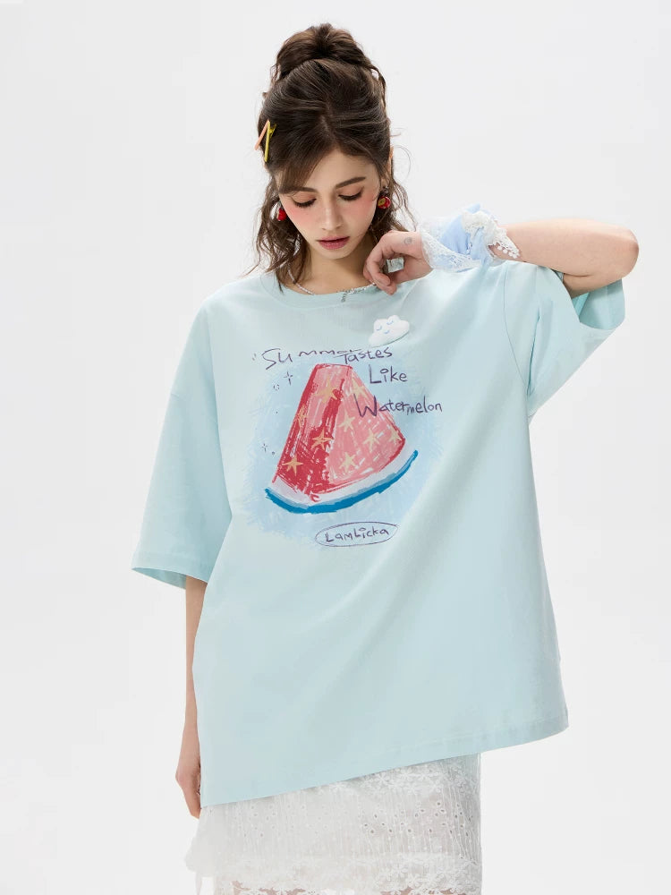 LAMLICKA Fun watermelon print short - sleeved t - shirt - LAMLICKA