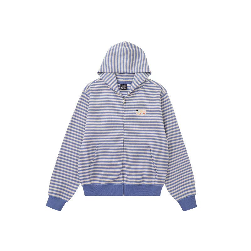 Lamlicka blue and white striped american retro zip - up hoodie - women's spring/autumn loose casual cardigan jacket - men's - LAMLICKA - Blue - XL - 6183444459217